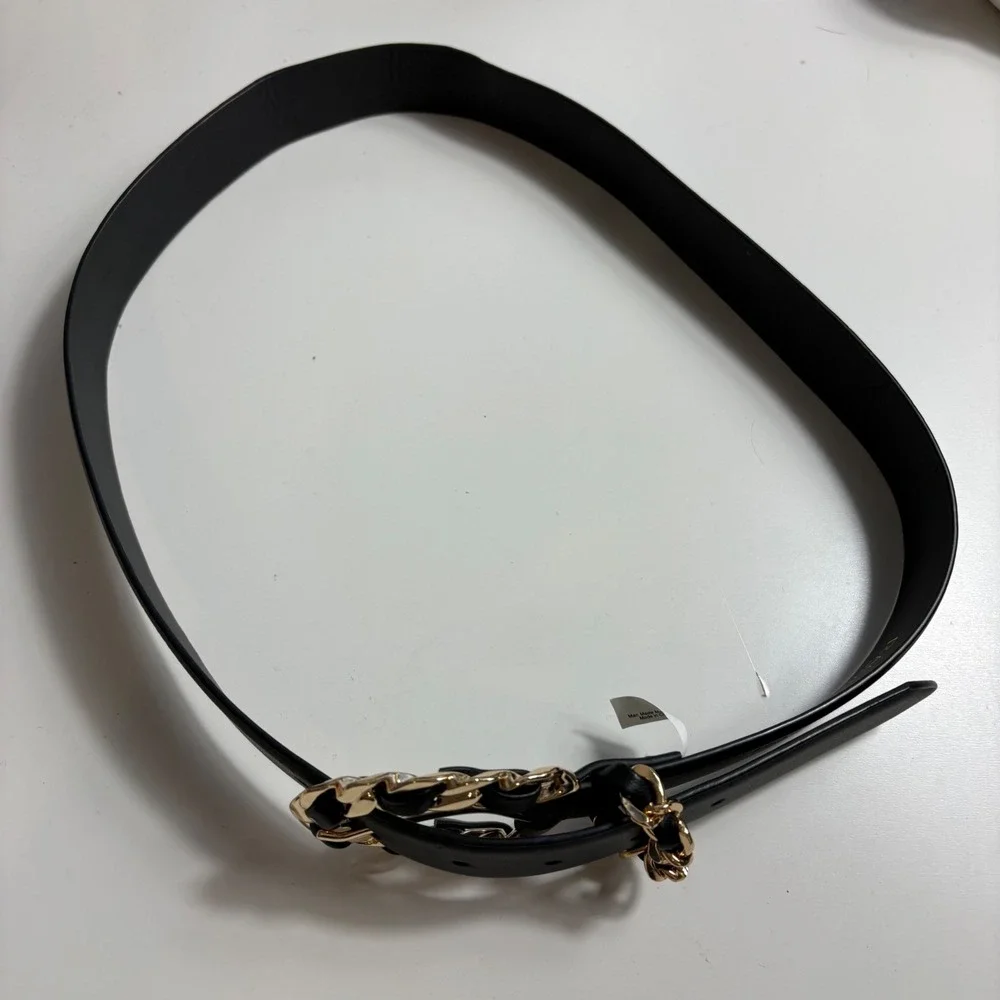 Rachel Zoe Black Belt Gold Chain Link Buckle Womens Medium 37in